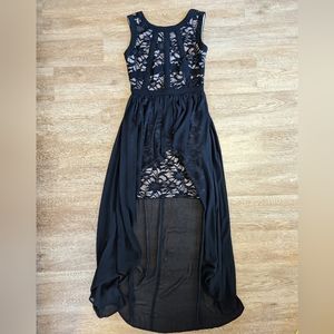 Morgan & Co.  Pink Black Lace High Low Dress